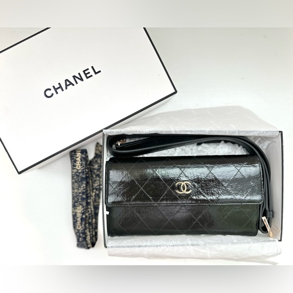 Auth CHANEL Crystalized CC Black/Gold Large Wallet Converted to 5-Ways Mini Bag - Picture 14 of 16